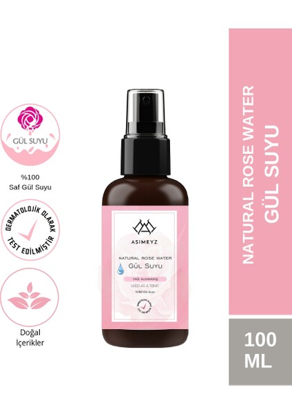 Saf Gül Suyu Doğal, Yağı Alınmamış 100 ml Sprey