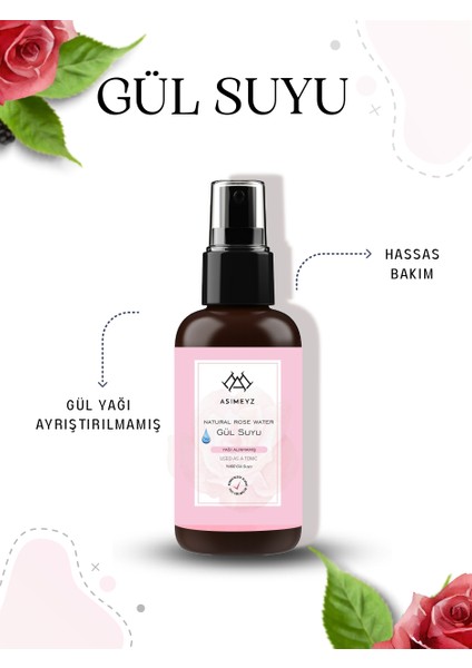 Saf Gül Suyu Doğal, Yağı Alınmamış 100 ml Sprey