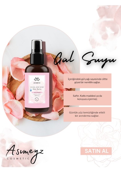 Saf Gül Suyu Doğal, Yağı Alınmamış 100 ml Sprey