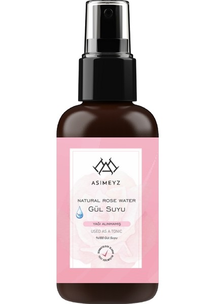 Saf Gül Suyu Doğal, Yağı Alınmamış 100 ml Sprey