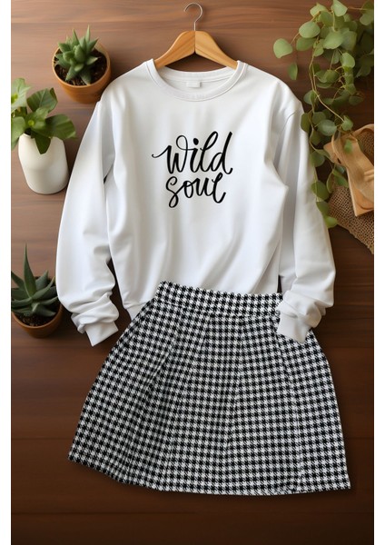 Tarz Ekose Etek Wild Soul Sweat Etek Alt Üst Takım