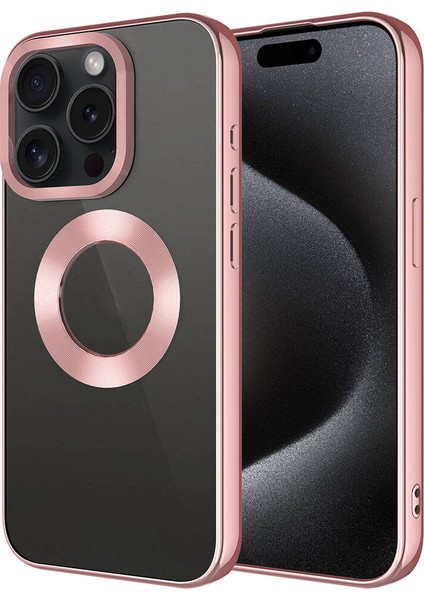 Good Case Apple iPhone 15 Pro Için Kılıf Kamera Çerçeveli Logo Gösteren Omega Kapak Rose Gold