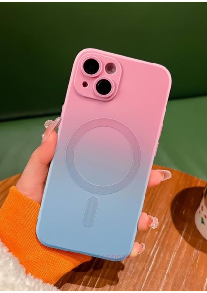 iPhone 14 Kılıf Magsafe Manyetik Kablosuz Şarj Lens Korumalı Ombre Renk Geçişli Colorful Rainobow