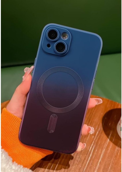 iPhone 14 Plus Kılıf Magsafe Manyetik Kablosuz Şarj Lens Koruma Ombre Renk Geçişli Colorful Rainbow