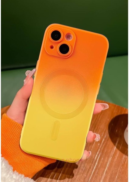 iPhone 14 Plus Kılıf Magsafe Manyetik Kablosuz Şarj Lens Koruma Ombre Renk Geçişli Colorful Rainbow