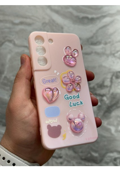 Samsung Galaxy S22 Kılıf 3D Kabartma Emoji Ayıcık Çiçek Kurdele Happy Good Luck Funny Heart Toys