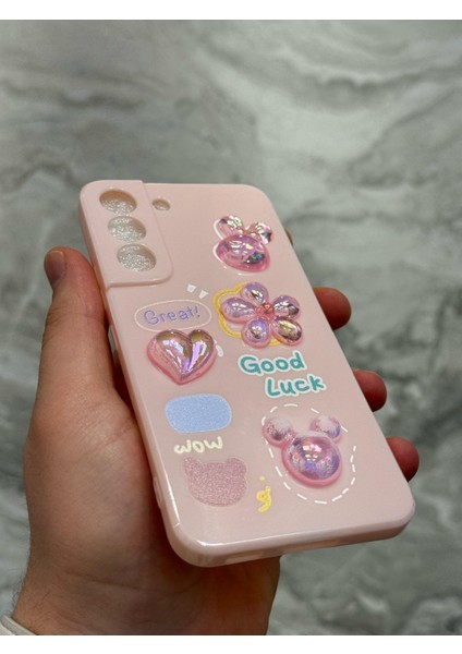 Samsung Galaxy S22 Kılıf 3D Kabartma Emoji Ayıcık Çiçek Kurdele Happy Good Luck Funny Heart Toys