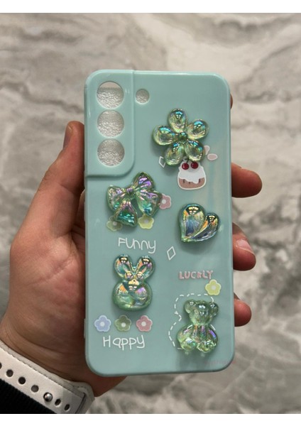 Samsung Galaxy S22 Kılıf 3D Kabartma Emoji Ayıcık Çiçek Kurdele Happy Good Luck Funny Heart Toys