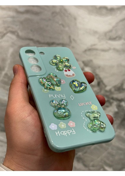 Samsung Galaxy S22 Kılıf 3D Kabartma Emoji Ayıcık Çiçek Kurdele Happy Good Luck Funny Heart Toys