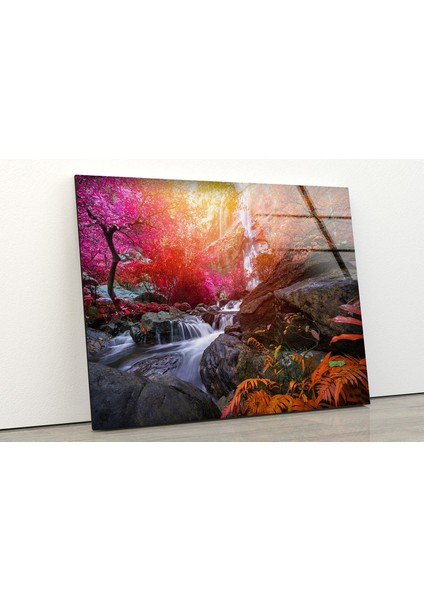 Ormandaki Şelale Manzarası Temperli Cam Duvar Tablosu fiyatları