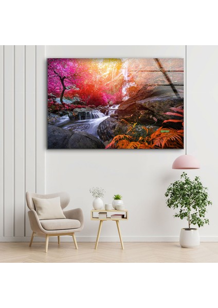 Ormandaki Şelale Manzarası Temperli Cam Duvar Tablosu fırsatları