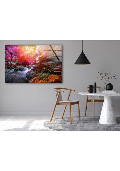 Ormandaki Şelale Manzarası Temperli Cam Duvar Tablosu indirimleri