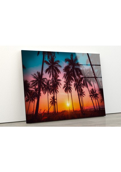 Tropik Palmiye Ağaçları Temperli Cam Duvar Tablosu fiyatları