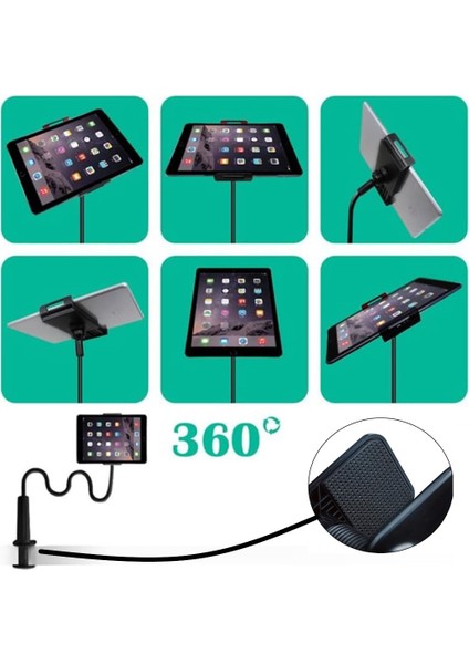 Duhalıne Masa Kenarı Akrobat Telefon ve Tablet Tutucu Standı 360 Derece Oynar Başlıklı-Siyah