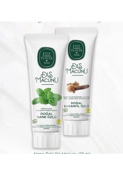 Doğal Misvak Özlü Diş Macunu 90 gr ve Nane Özlü Diş Macunu 90 gr