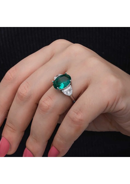 Gümüş Yeşil Renk Paraiba Taşlı Kadın Yüzük SL6848