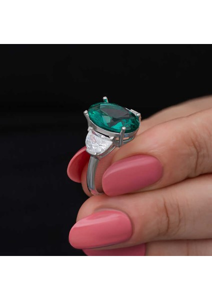 Gümüş Yeşil Renk Paraiba Taşlı Kadın Yüzük SL6848 modelleri