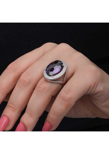 Gümüş Ametist Taşlı Kadın Yüzük SL6827 fırsatları