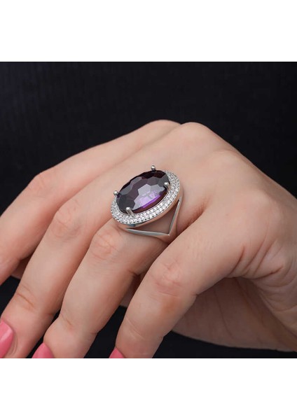 Gümüş Ametist Taşlı Kadın Yüzük SL6827 indirimleri
