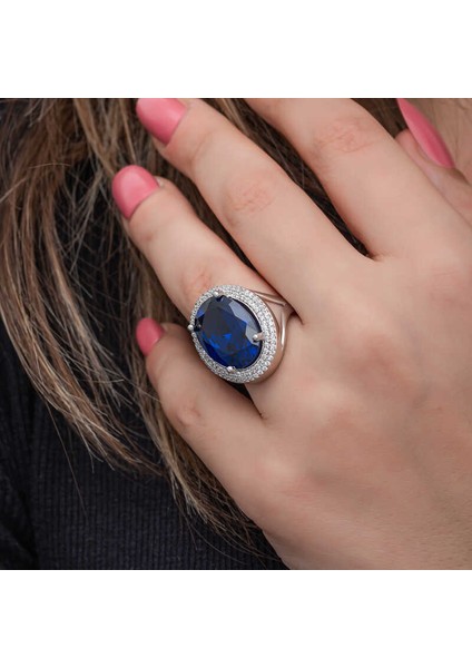 Gümüş Safir Taşlı Kadın Yüzük SL6826 indirimleri