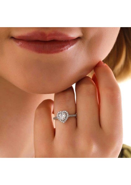 Gümüş Beyaz Taşlı Kalpli Kadın Yüzük SL6871 fiyatları