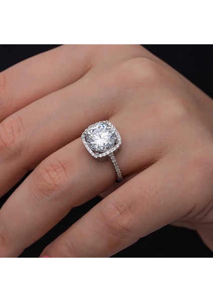 Gümüş Kare Montür Tek Taş Kadın Yüzük SL6876