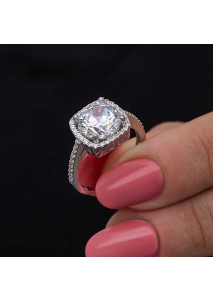 Gümüş Kare Montür Tek Taş Kadın Yüzük SL6876 fiyatları