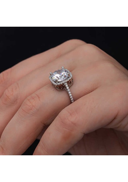 Gümüş Kare Montür Tek Taş Kadın Yüzük SL6876 fırsatları