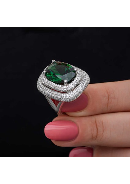 Gümüş Yeşil Zirkon Taşlı Kadın Yüzük SL6831 modelleri