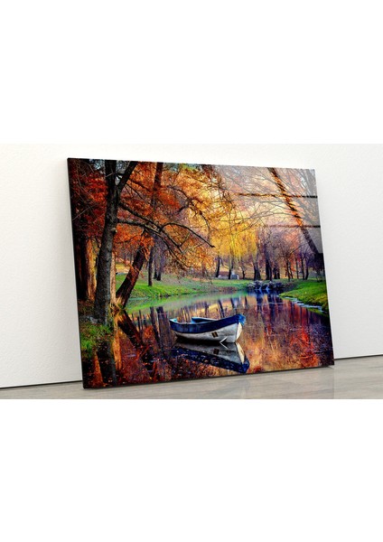 Göl Manzaralı Sonbahar Cam Duvar Tablosu fiyatları