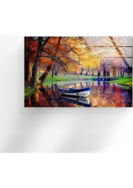 Göl Manzaralı Sonbahar Cam Duvar Tablosu indirimleri