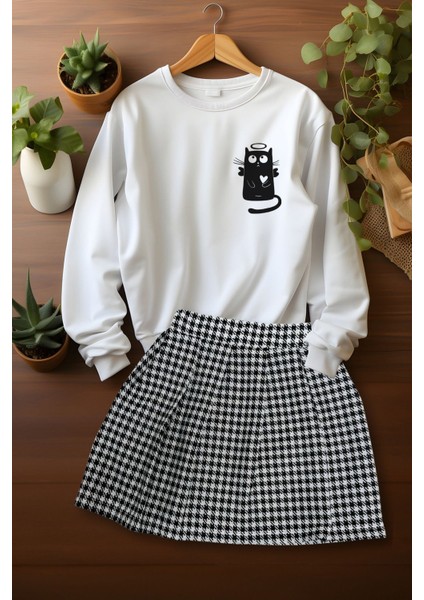 Tarz Sweat Ekose Etekli Alt Üst Takım