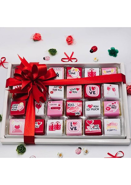 Sevgiliye Aşk Temalı Kare Çikolata 24'lü