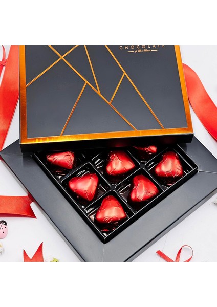 Kırmızı Yaldızlı Kalp Çikolata 9'lu