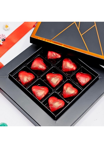 Kırmızı Yaldızlı Kalp Çikolata 9'lu modelleri