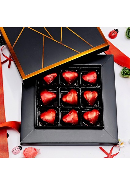 Kırmızı Yaldızlı Kalp Çikolata 9'lu fırsatları