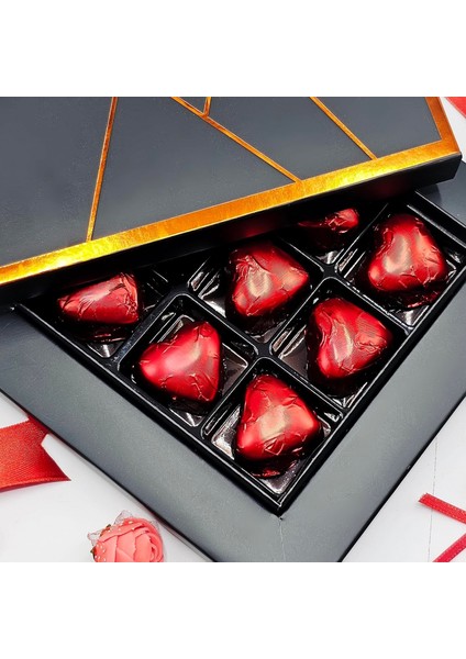 Kırmızı Yaldızlı Kalp Çikolata 9'lu indirimleri
