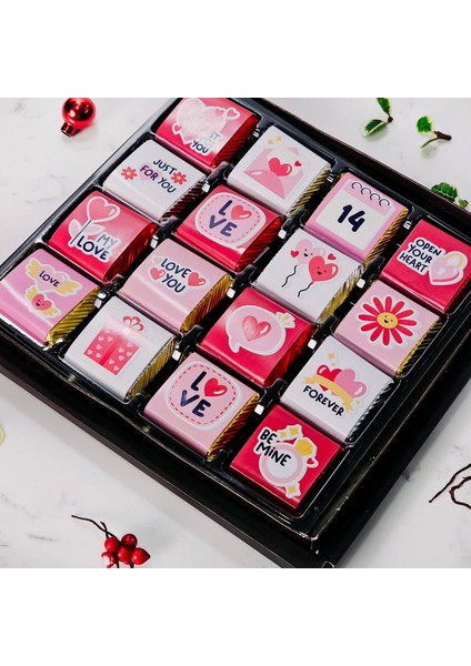 Sevgililer Günü Baskılı Ince Kare Delux Çikolata
