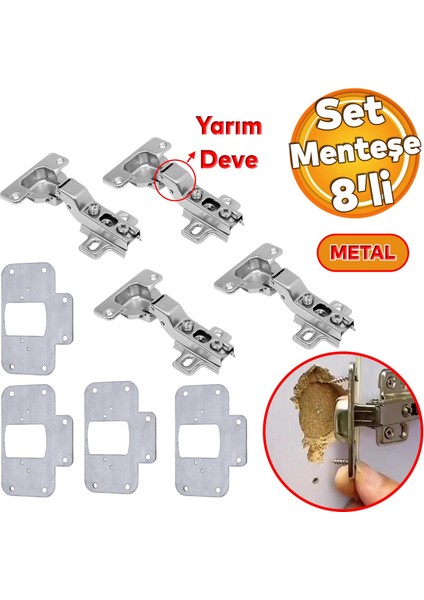 Mobilya Dolap Kapak Taş Menteşe Tamir Onarım Saç Sacı Yuva Tablası Yarım Deve Tas Menteşe 8'li Set