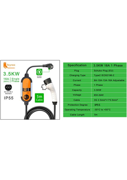 Ev Tipi Mobil Taşınabilir Type2 Ev Şarj Cihazı fırsatları