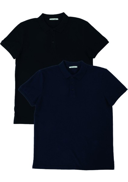 Polo State Erkek 2li Polo Yaka T-Shirt Siyah-Lacivert