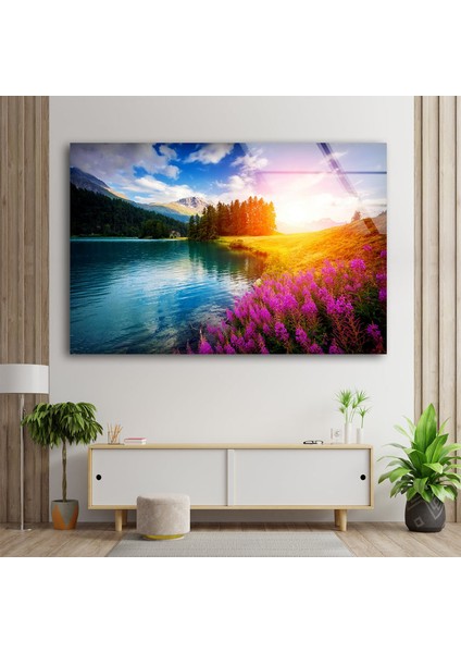 Gün Batımı Manzarası Temperli Cam Duvar Tablosu