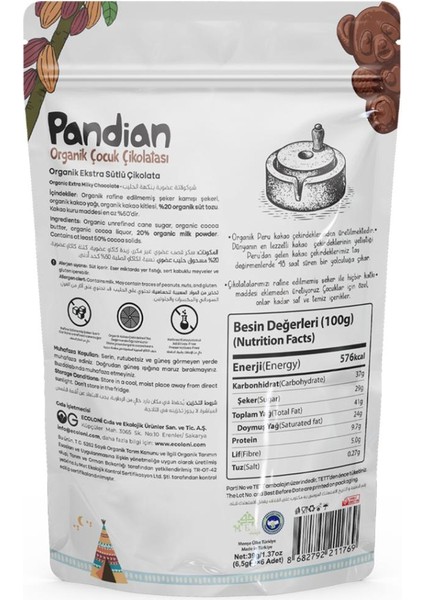 OG natural Pandian Organik Çocuk Çikolatası 36 gr