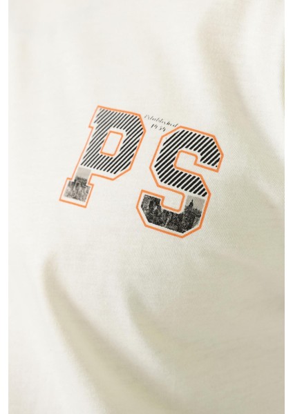 Erkek Ps Baskılı Oversize T-Shirt Ekru fiyatları