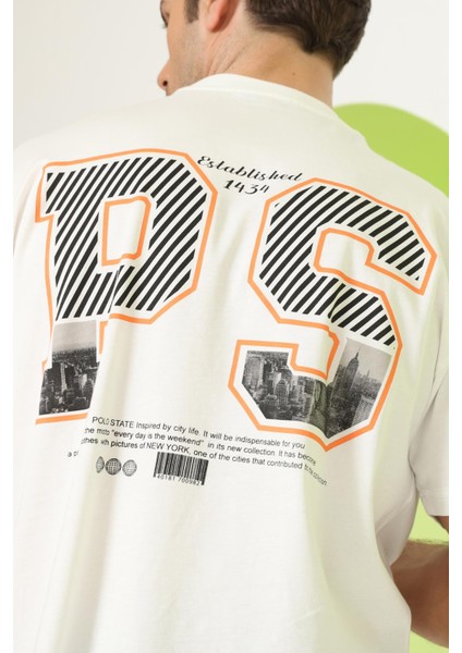 Erkek Ps Baskılı Oversize T-Shirt Ekru modelleri