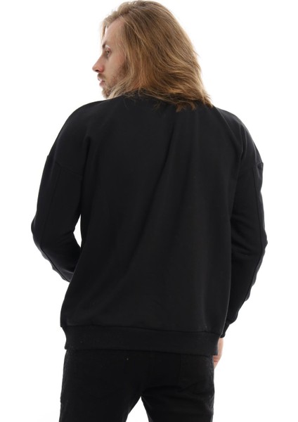 Erkek 3 İplik Pamuklu İçi Polarlı Regular Fit Basic Bisklet Yaka Siyah Sweatshirt indirimleri