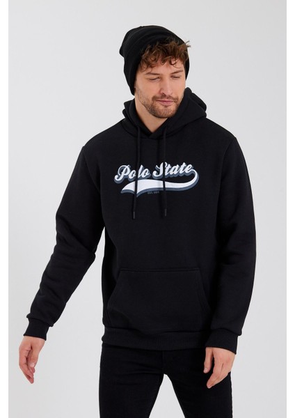 Erkek Baskılı Kapüşonlu 3 Iplik Sweatshirt Siyah modelleri