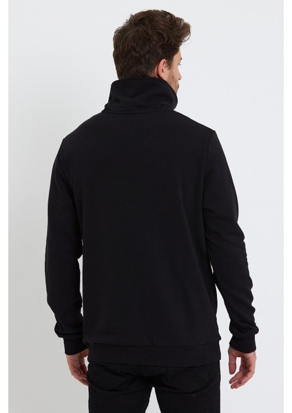 Erkek Dik Yaka 3 Iplik Sweatshirt Siyah