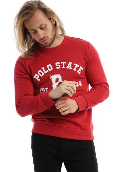 Erkek 3 İplik Pamuklu Baskılı Regular Fit Basic Bisiklet Yaka Kırmızı Sweatshirt fiyatları