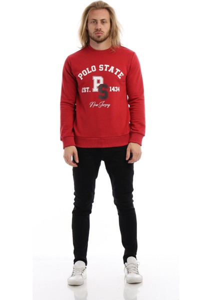 Erkek 3 İplik Pamuklu Baskılı Regular Fit Basic Bisiklet Yaka Kırmızı Sweatshirt modelleri